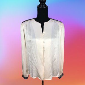 VTG The Silk Farm Ivory/Blk Embellished Blouse Sz6
